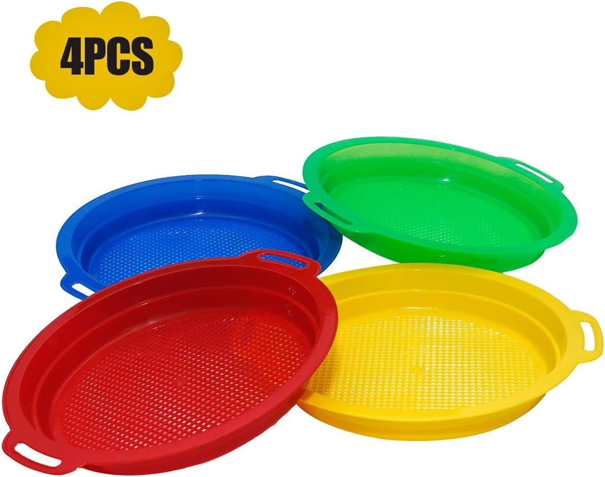 Holady 4 Pack Multicolor Sand Sifter Sieves,Plastic Sand Sifter for Backyard Park Party Favor Sand and Beach(4 Colors)