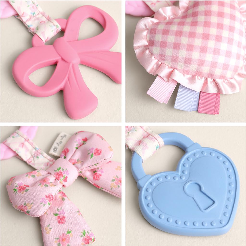 Itzy Ritzy Teething Activity Toy - Bitzy Busy Ring Infant Teething Toy Features Braided Teether & Dangling Toys, Includes Textured Ribbons, Crinkle