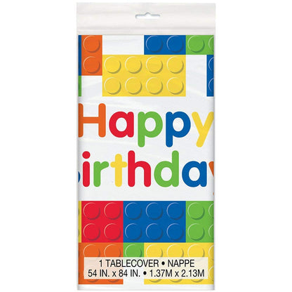 Vibrant Building Blocks Birthday Rectangular Plastic Table Cover - 54" x 84" - Premium Quality & Eye-catching Design - Perfect for Kids' Party Decor