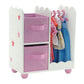 Emily Rose 14 Inch Doll Furniture - Open Wardrobe Closet with Hangers & Storage Bins - Wooden Organizer for Wellie Wishers, Glitter Girls & 14” Dolls