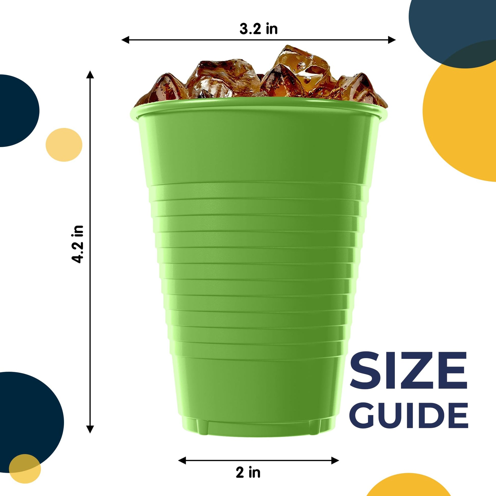 Exquisite Party Solids 12 Oz Lime Green Plastic Cups For Party Supplies 50 Pack | Lime Green Disposable Cups Plastic | Disposable Drinkware