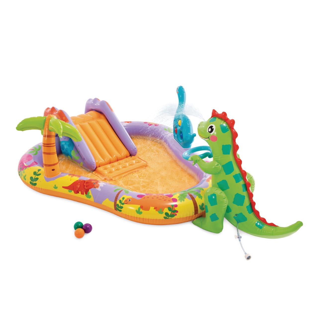 INTEX Dino Park Inflatable Kiddie Pool: Inflatable Kids Pool with Water Sprayer and Slide - Splash Pad - 79" x 62" x 27" - Ages 3+