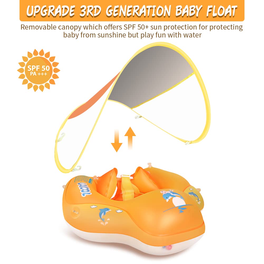 LAYCOL Baby Swimming Float with UPF50+ Sun Canopy Baby Floats for Pool No Flip Overbaby Pool for Baby Age of 3-36 Months