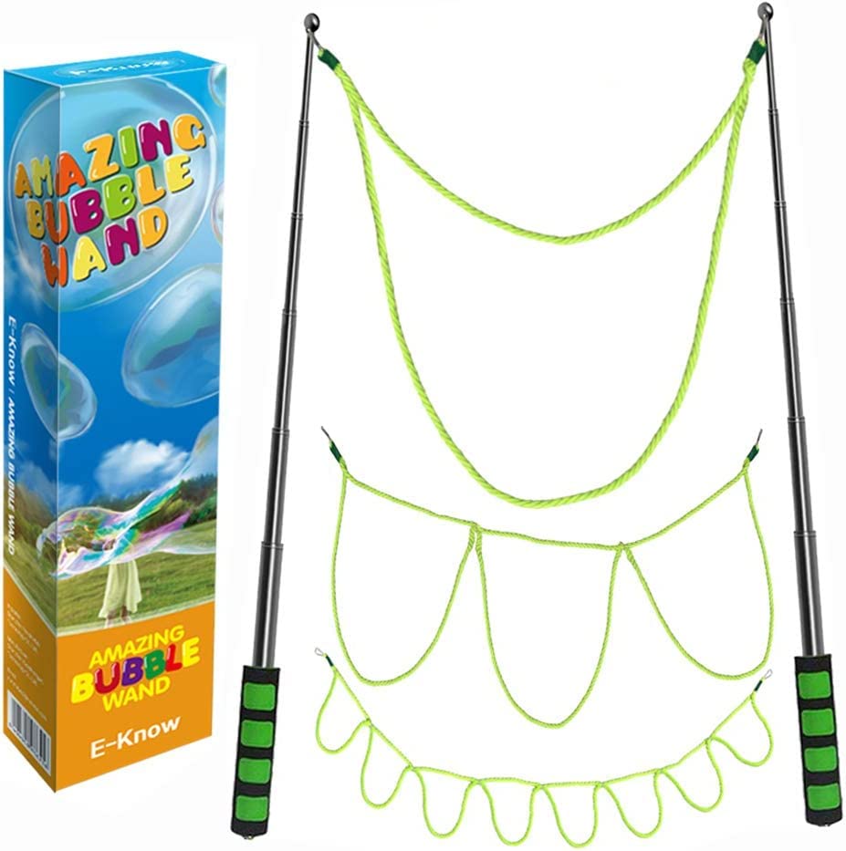 E-Know Bubble Wand,3 Style Giant Bubble Wand Outdoor Toy for Kids, Recyclable Stainless Steel,Telescopic Design Bubble Party Favors, Works Best
