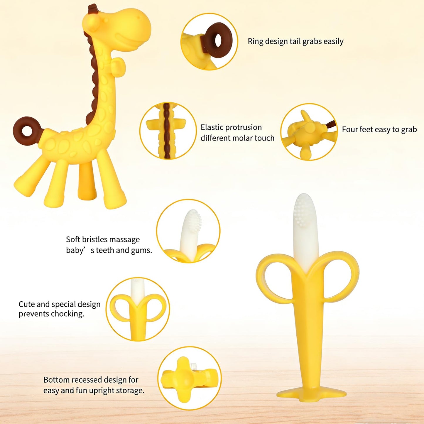 Haili XMGQ Baby Teething Toys 3-6 Months, Baby Chew Teether Toys BPA Free, Babies Teething Relief for Infants, Banana Toothbrush, Fruit Shape Giraffe