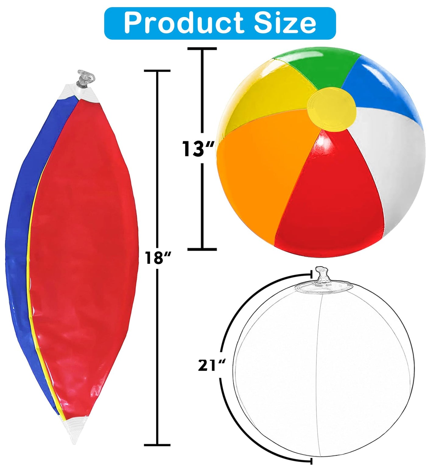 18'' Beach Balls for Kids: Inflatable Pool Ball Bulk Party Favors (12 Pack)