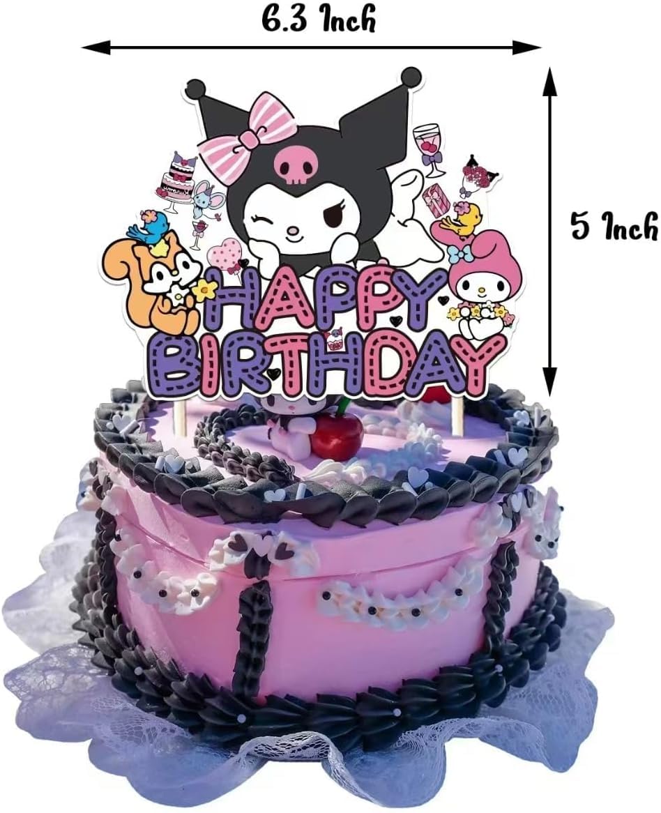HANISNA 52PCS Kuromi Birthday Party Supplies, Party Decorations Set Include Banner, Balloons, Hanging Swirls, Cake Cupcake Toppers, Tablecloth