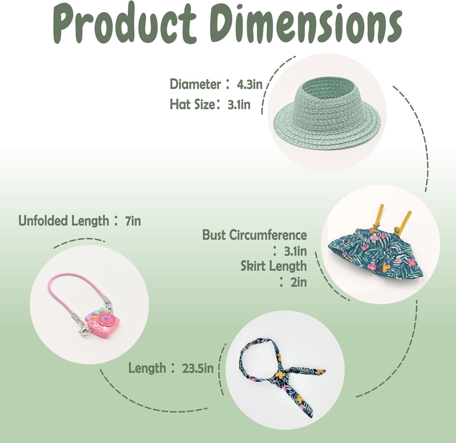 Cute 17cm Doll Clothes Set 4Pcs Kawaii Dresses with Free Hat, Camera, Silk Scarf, and Pendant Accessories?NO Doll?