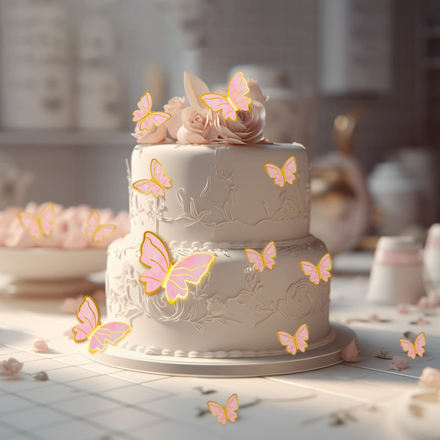 60Pcs Butterfly Cupcake Topper Pink Purple Gold Butterflies