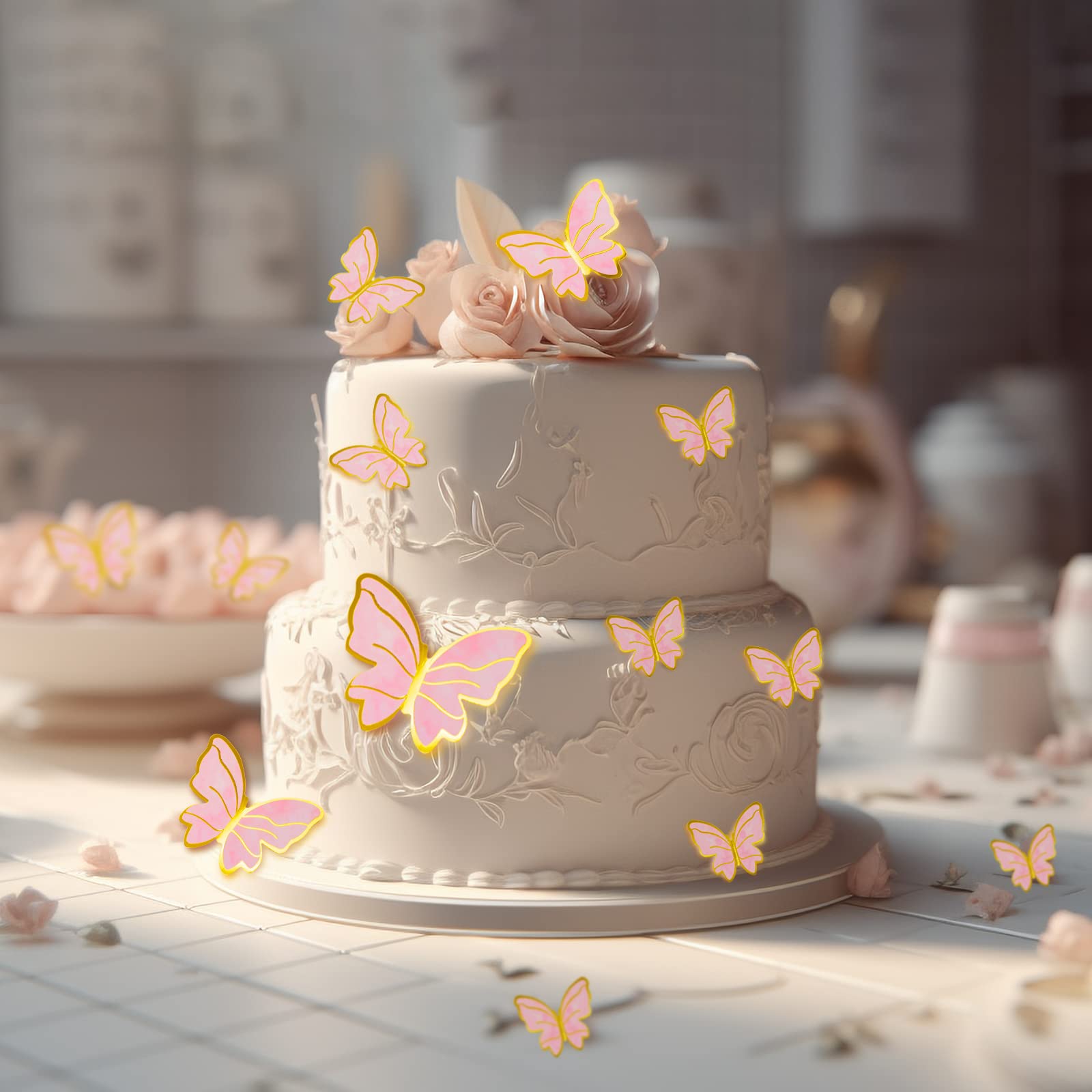 60Pcs Butterfly Cupcake Topper Pink Purple Gold Butterflies