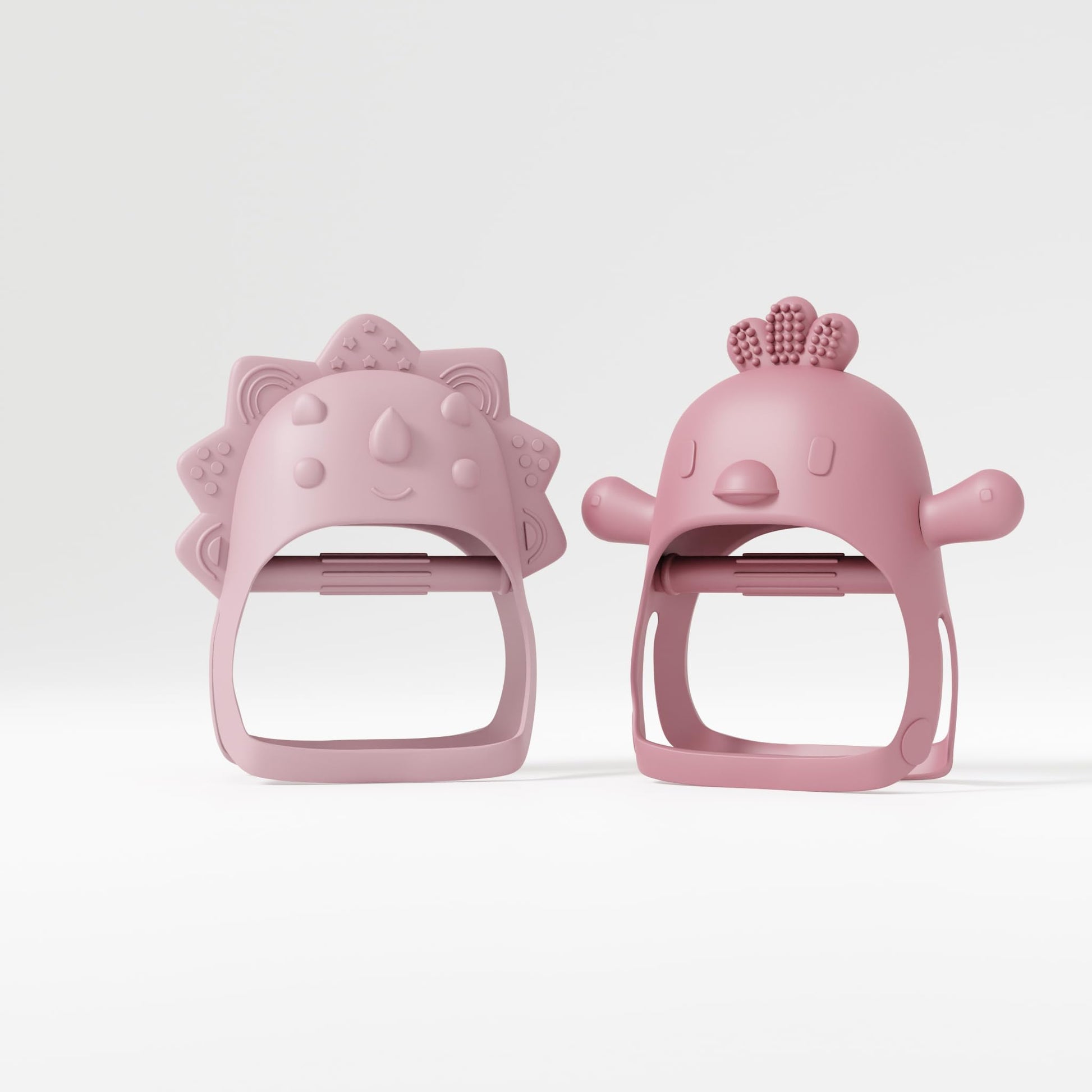 Baby Teether Pack of 2 Wearable teether Pink Pacifier Teether Toy - Little Chick Teether Mini Dino Teether - Rose Pink Teether and Turkish Pink by
