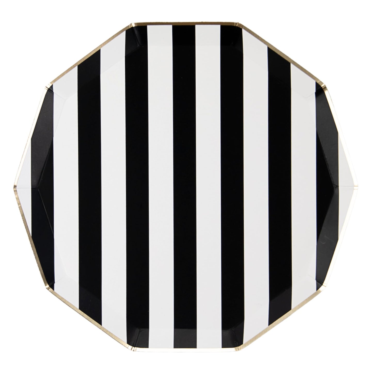 Bonjour Fête Black Cabana Stripe Party Plates | Gold Foil Sturdy Disposable Plate for Holiday & Tailgate Parties | Large Lunch & Dinner Plate | Pack