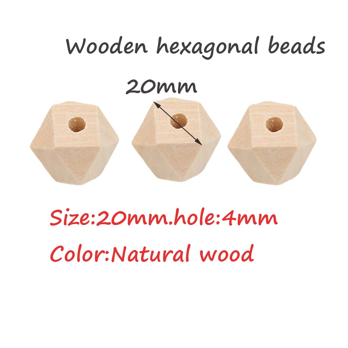Alenybeby Organic Wooden Geometric Hexagon Beads Accessory 20mm Ecofriendly Wood Faceted Beads DIY Craft Jewelry (20mm-50pcs)