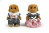 OLEOCA Family Brown Dog Figures - Set of 2 Collectible Flocked Mini Dolls with Removable Clothes, Dollhouse Pretend Play Set for Kids Ages 3+