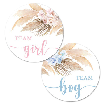 Pampas Grass Team Girl, Team Boy Gender Reveal Stickers - 40 Labels (20 of Each Design)