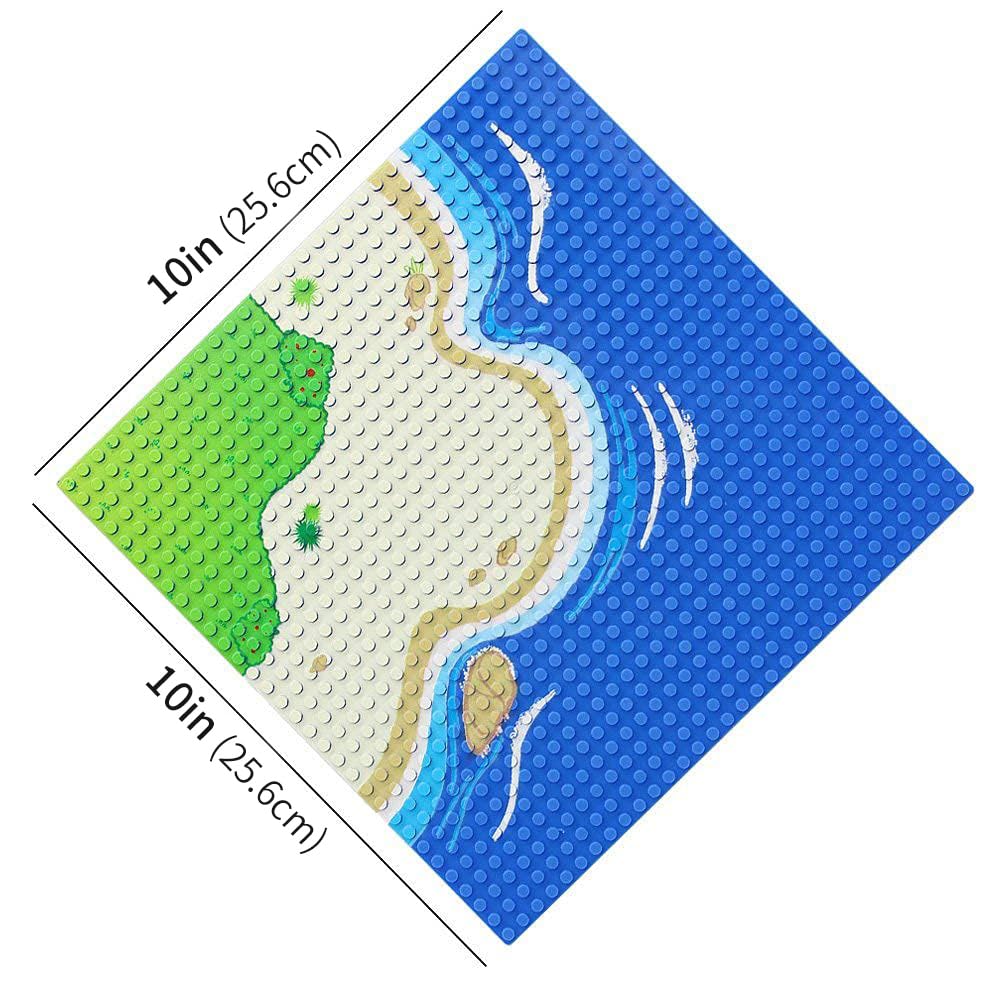 Feleph 4 Pieces Classic Blue Baseplate for City Road Beach, Ocean Island Street Water Base Plate 10 x 10 Inches, Pirates Sea Toy Kit for Building