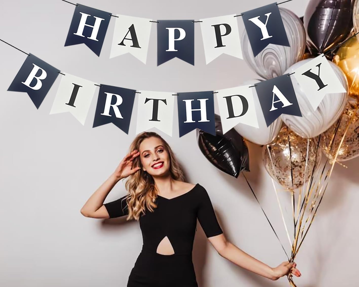 Soccer Black White Happy Birthday Banner, Football Birthday Banner for Boys Girls Birthday Party Decorations, Swallowtail Flag Happy Birthday Bunting