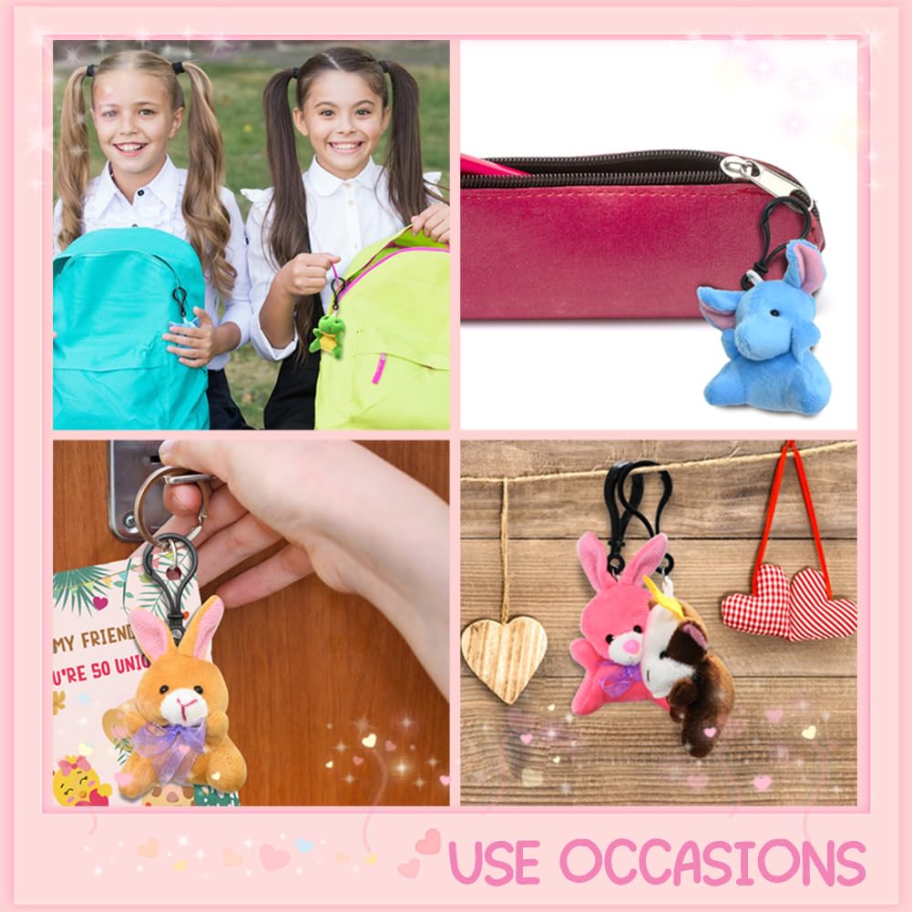 24PCS Valentines Day Cards with Small Stuffed Animals Plush Toys Set, Little Mini Stuffed Animal Keychain Valentine Exchange Cards for Kids Classroom