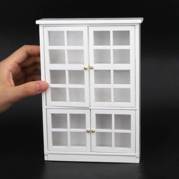 Dollhouse Furniture 1/12 Miniature Display Shelf Bookshelf Storage Cabinet for Living Room Kitchen Room (White)