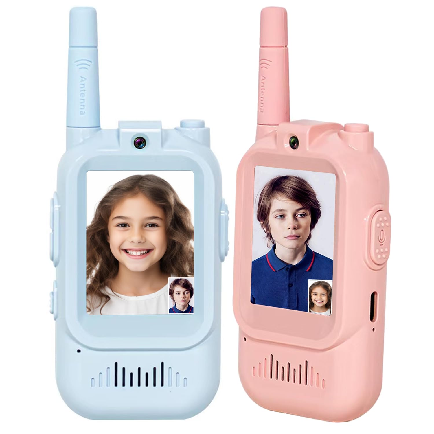 Video Walkie Talkies for Kids Pack of 2, Long Range 2 inch Screen Rechargeable Video Chat Intercom, Indoor Outdoor Voice Effects Toys for Family