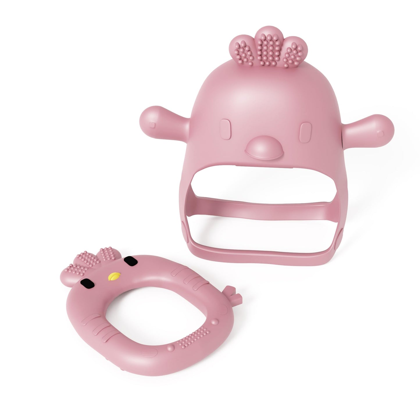 Baby Toys 0-6 Months Silicone teethers for Babies for Teething Pacifier in Cute Chicken Toys Shape - Turkish Pink Color for Baby Girl Pacifiers - 2 Pc