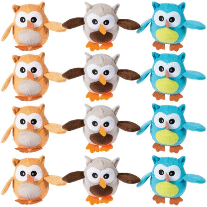 Fun Express 4” Mini Plump Plush Owls - Bright Colors - Adorable Stuffed Animal Toys for Kids, Party Favors, and Collectibles - 12 Pieces