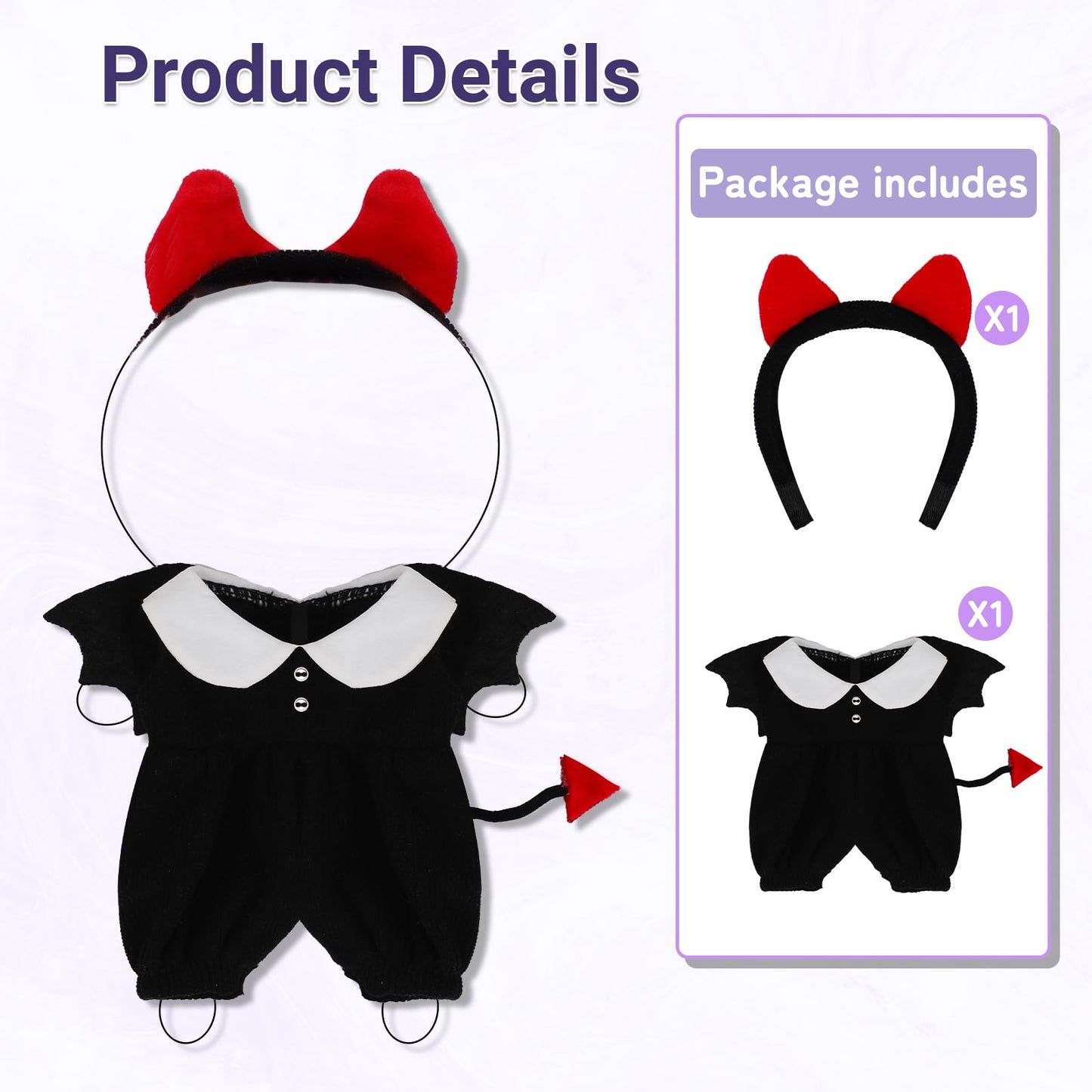 Halloween Red Devil Costume Clothes Set with Horn Headband for 15-17cm (4 Inch) Blind Box Dolls