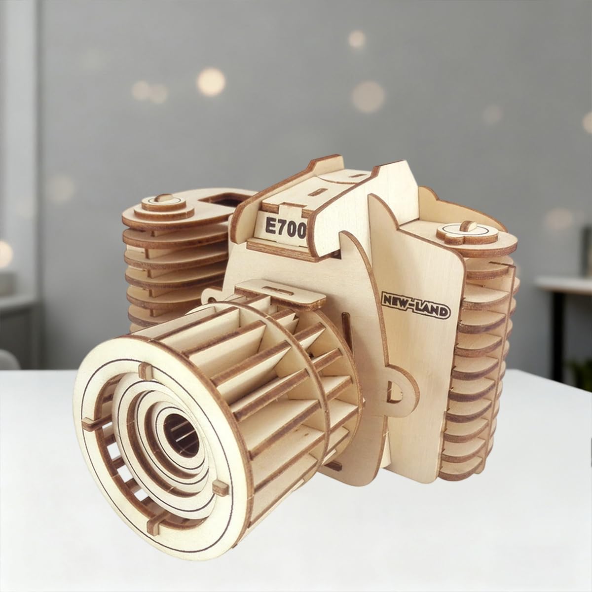 Bitopbi 3D Wooden Puzzles Laser Engraving DIY Safe Assembly Constructor Kit Toy for Teens and Adults (F1 Camera)