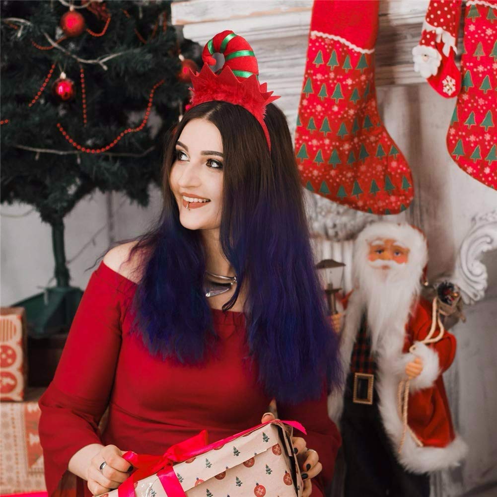Kiddale 2 Pieces Christmas Headbands,Multicolored Elf Hat Headband with 3D Hat Designs for Christmas and Holiday Parties