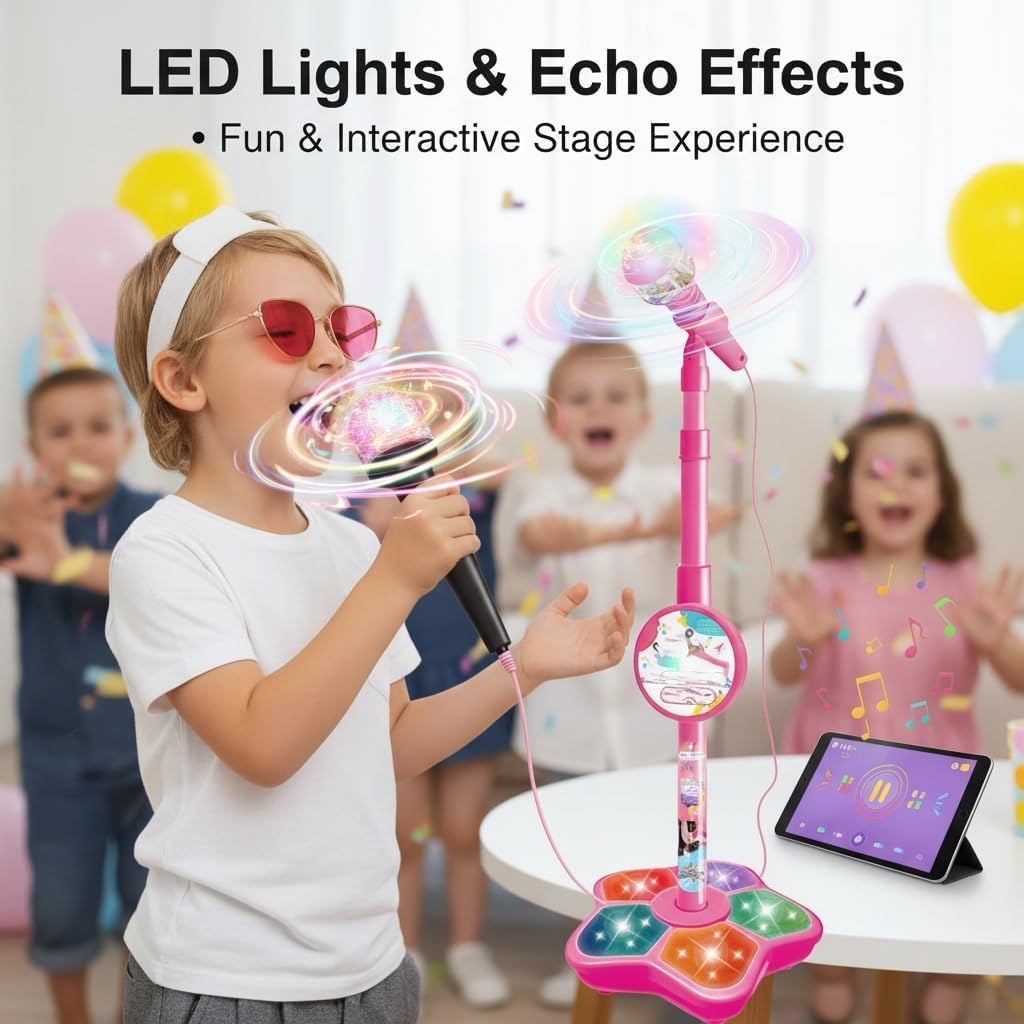 The All-in-One Microphone Toy, 2026 New Karaoke Machine Toy with Light, Kids Microphone with Stand, Echo Effects, for Singing, Confidence-Building