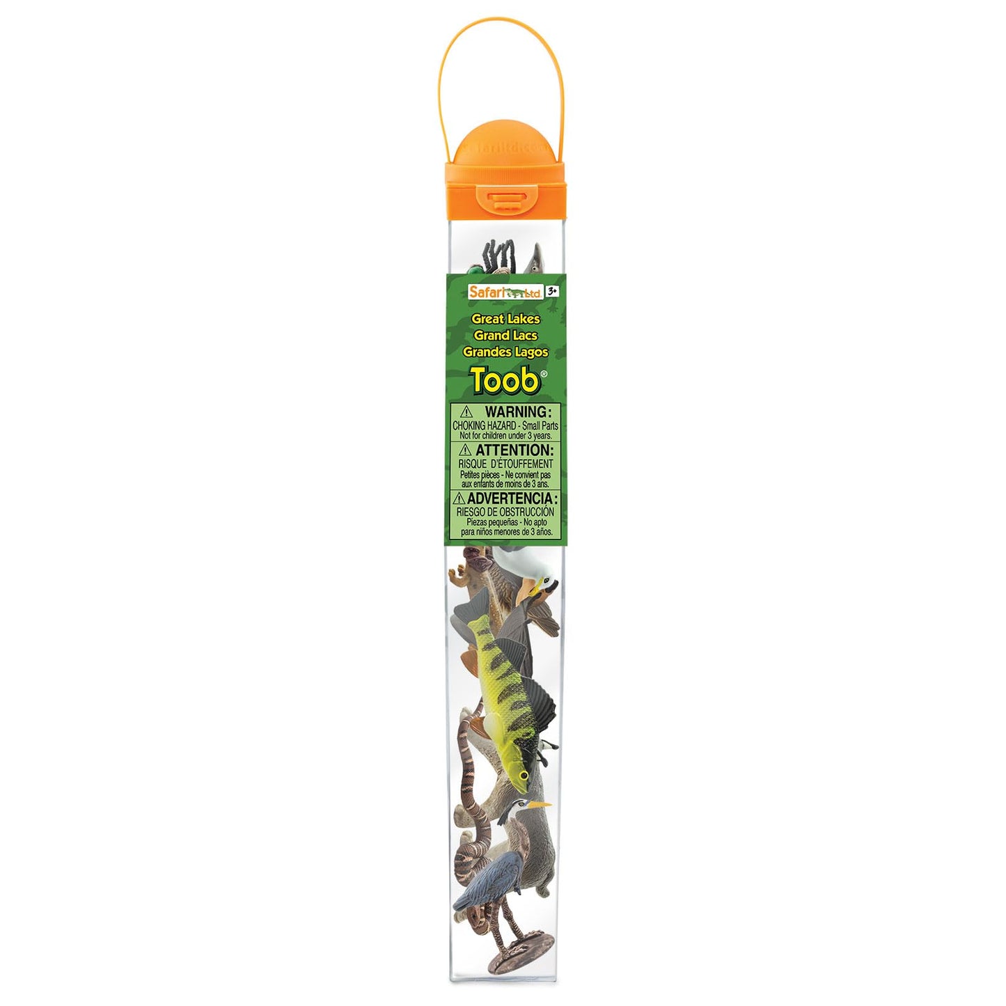 Safari Ltd. Great Lakes TOOB - Figurines of Mudpuppy, Dragonfly, Water Snake, Bat, Goose, Herring Gull, Blue Heron, Lynx, Sturgeon, Yellow Perch