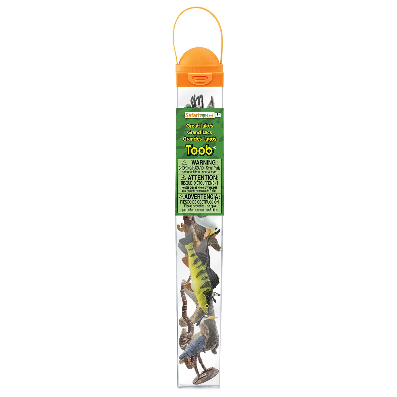 Safari Ltd. Great Lakes TOOB - Figurines of Mudpuppy, Dragonfly, Water Snake, Bat, Goose, Herring Gull, Blue Heron, Lynx, Sturgeon, Yellow Perch