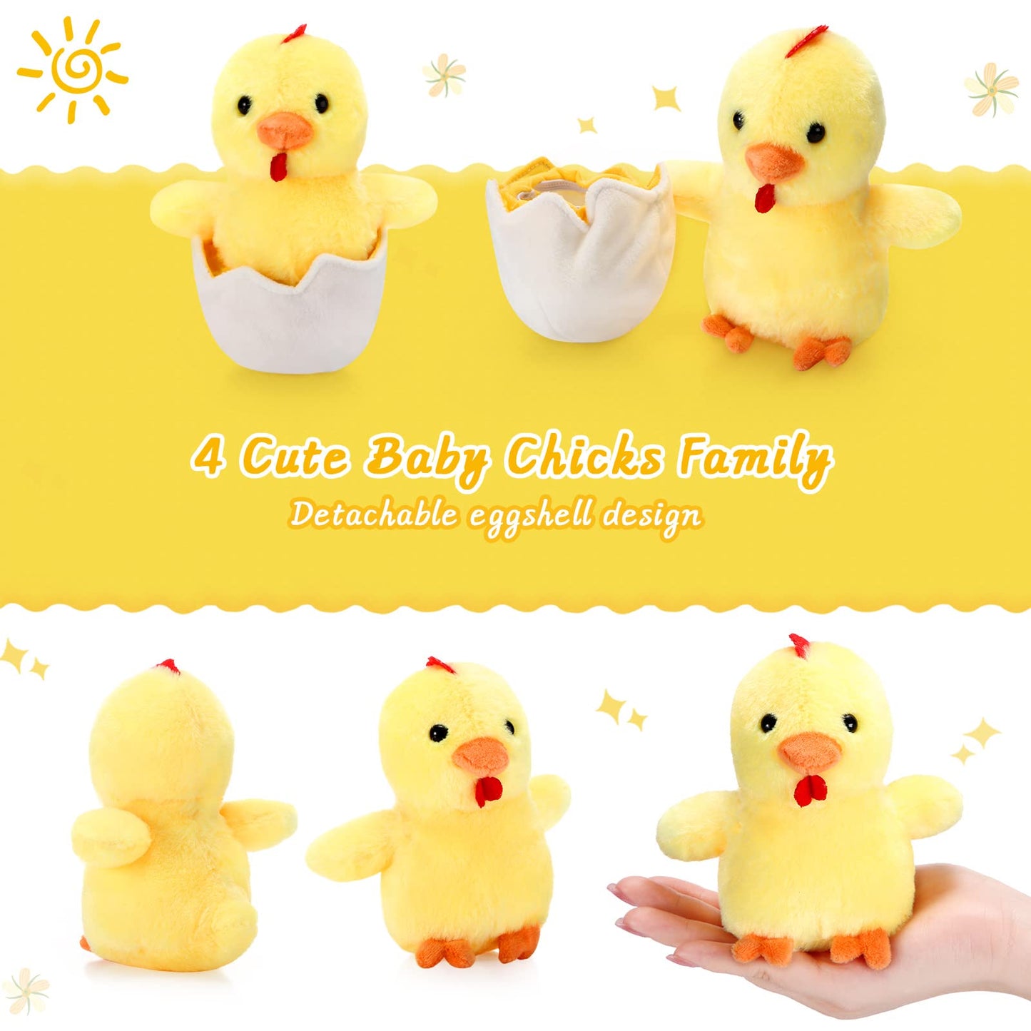Skylety 6 Pcs Chicken Stuffed Animal with Baby Chicks Inside Chicken Plush Toy for Kids Stuffed Animal Egg Laying Hen with Zippered Belly Farm Plushie