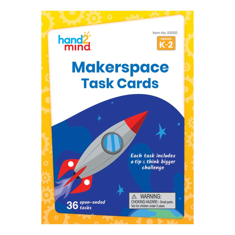 hand2mind Makerspace Task Cards, STEM Learning Cards for Kids Grade K-2, 36 STEM Activities, Kids Building Projects, Learning Cards, Educational Toys