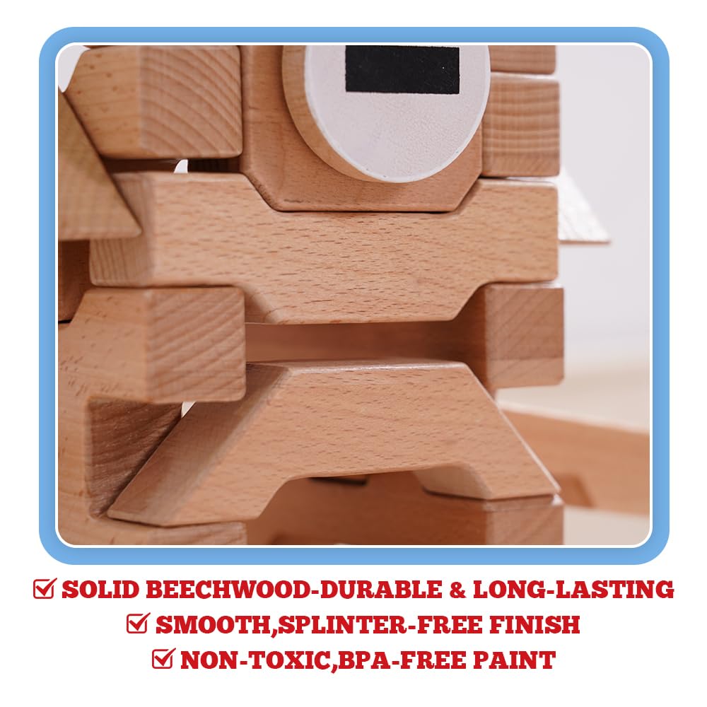 Sing2sky 31 Beech Wood Stacking Building Blocks for Kids Montessori Open-Ended Toys Wooden Shaped Stacking Puzzle, Gift Toy for Toddlers, Compatible