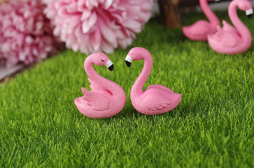 Dong Huang 10Pcs Mini Flamingo Miniature Figurines, Cute Flamingo Cake Decorations Easter Cupcake Toppers, Fairy Garden Miniature Moss Landscape DIY