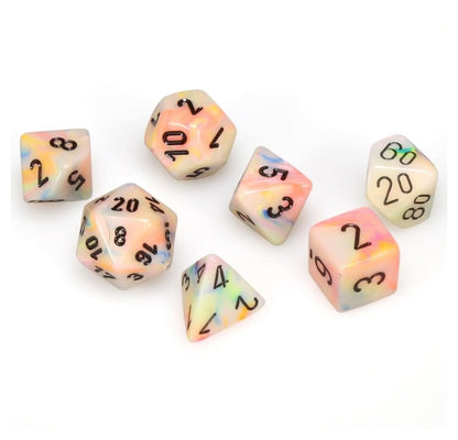 Chessex Dice Set - 10mm Festive Circus/Black Plastic Polyhedral Dice Set - Dungeons and Dragons D&D DND TTRPG Dice - Includes 7 Dice - D4 D6 D8 D10