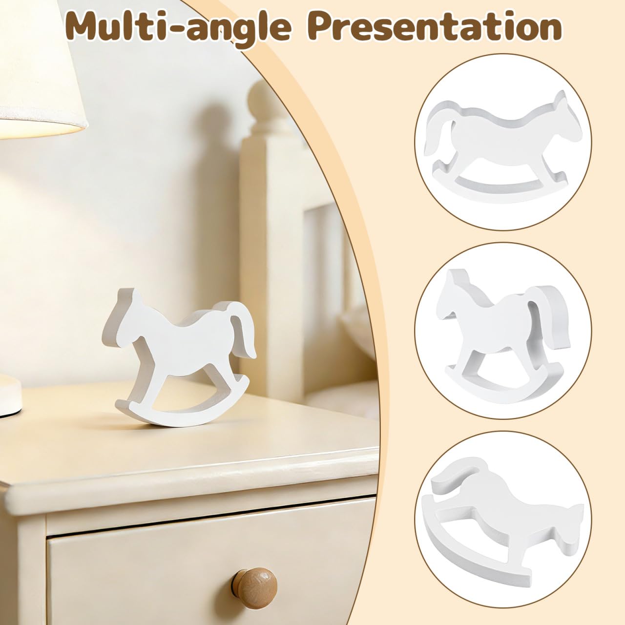 12 * 9.5 * 1.5cm Wooden Rocking Horse Table Decoration Craft Home Art Furnishing Centerpiece Ornament White
