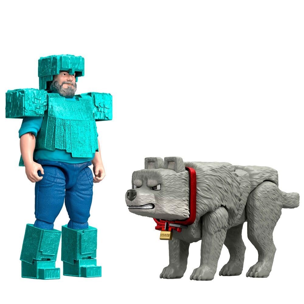 Mattel Minecraft 4-inch A Minecraft Movie Steve in Diamond Armor with Man's Best Wolf Dennis