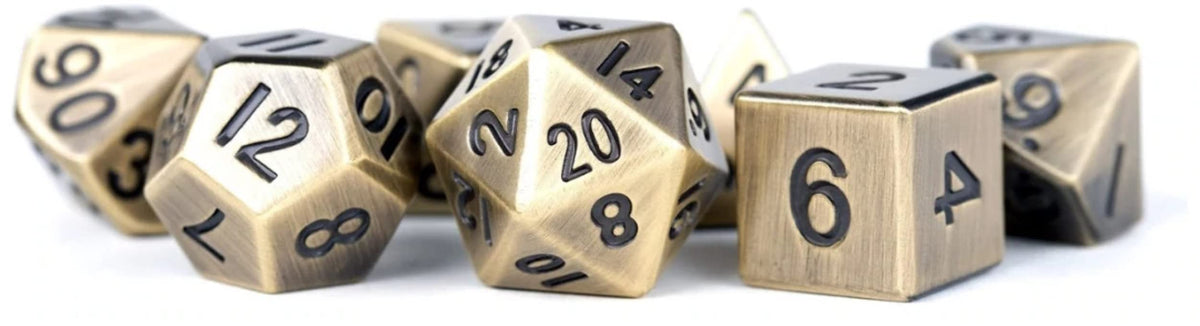 Metal Dice Polyhedral Set of 7 die (7) Antique Gold