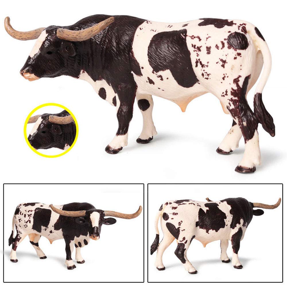 FLORMOON Animal Figures Realistic Texas Longhorn Bull Plastic Early Educational Toys Cupcake Topper Party Gift for Kids 3+ Year Old(Male)