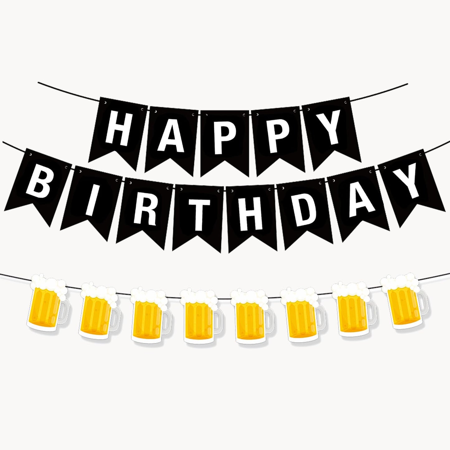 BIEUFBJI Beer Birthday Banner With Mug Pennant - Black and White Happy Birthday Decorations for Men and Women