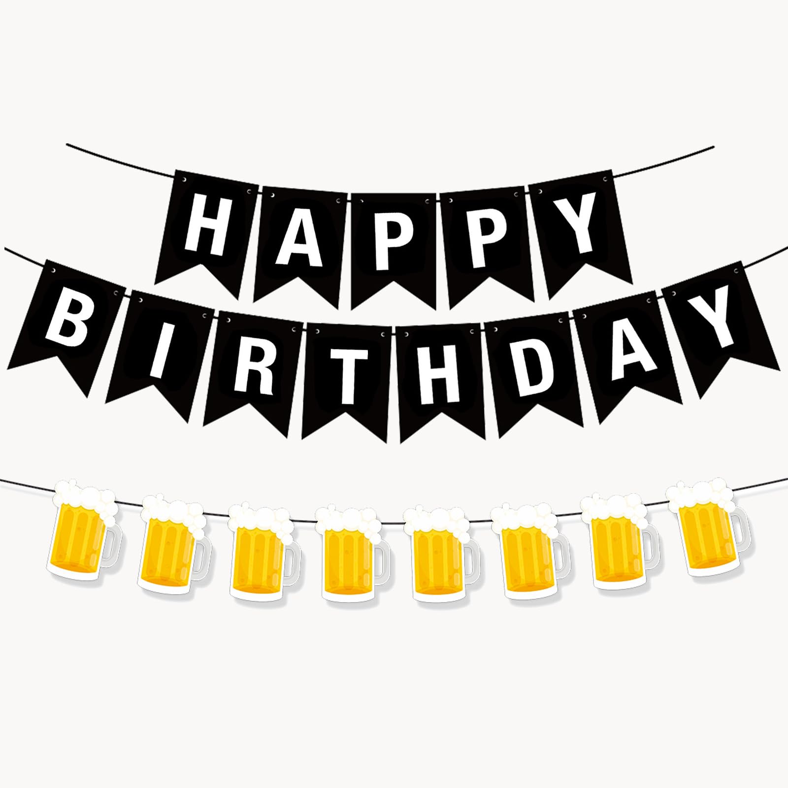BIEUFBJI Beer Birthday Banner With Mug Pennant - Black and White Happy Birthday Decorations for Men and Women