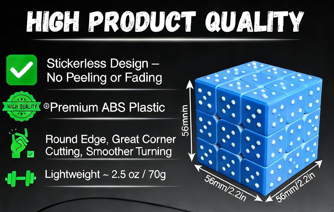 Speed Cube 3x3x3 3D Relief Effect Braille Magic Cube Puzzle,IQ Games Puzzles Special for Blind, 5.6cm