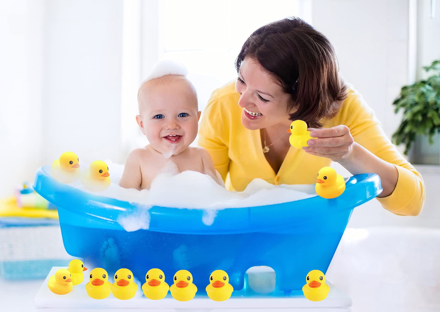 Bath Duck Toys 12 PCS Yellow Rubber Ducks Squeak & Float Ducky Baby Shower Pool Toy for Toddlers Kids Boys Girls