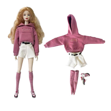 AQQeenmiu 1/6 Scale Purple Sweatsuit Doll Clothes Set with Striped Socks and White Collar, Compatible with Standard Female Fashion Dolls