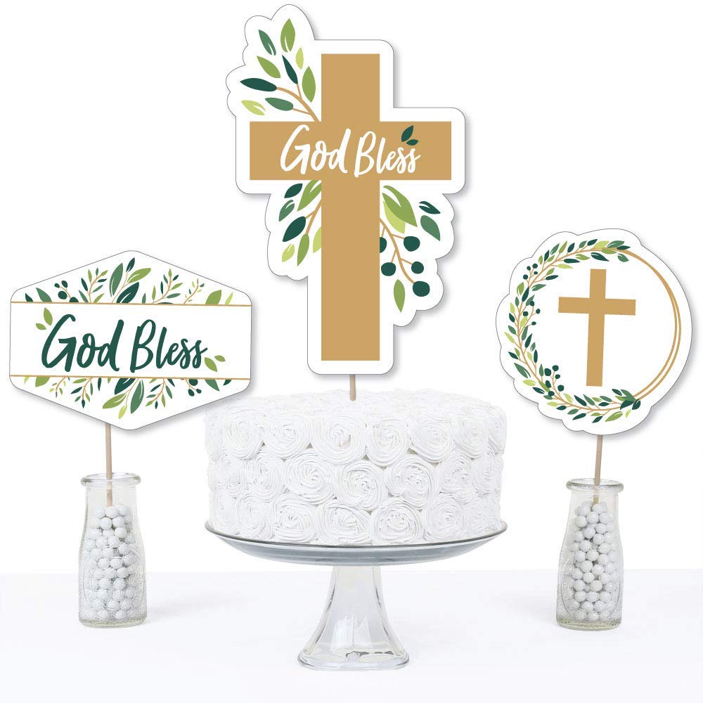 Big Dot of Happiness Elegant Cross - Religious Party Centerpiece Sticks - Table Toppers - Set of 15