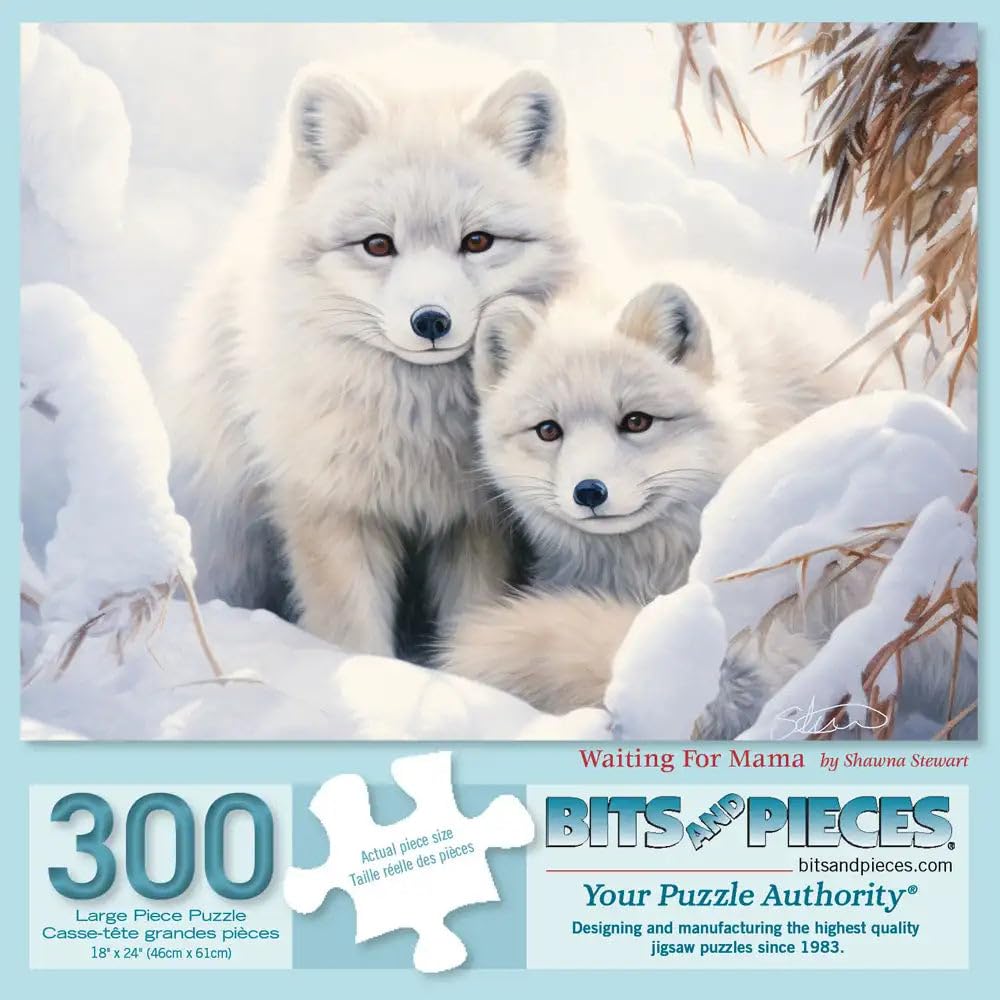 Bits and Pieces - 300 Piece Jigsaw Puzzle for Adults - 18" x 24" - Waiting for Mama - 300 pc Large Piece Winter Snow Artic Foxes Jigsaw by Shawna