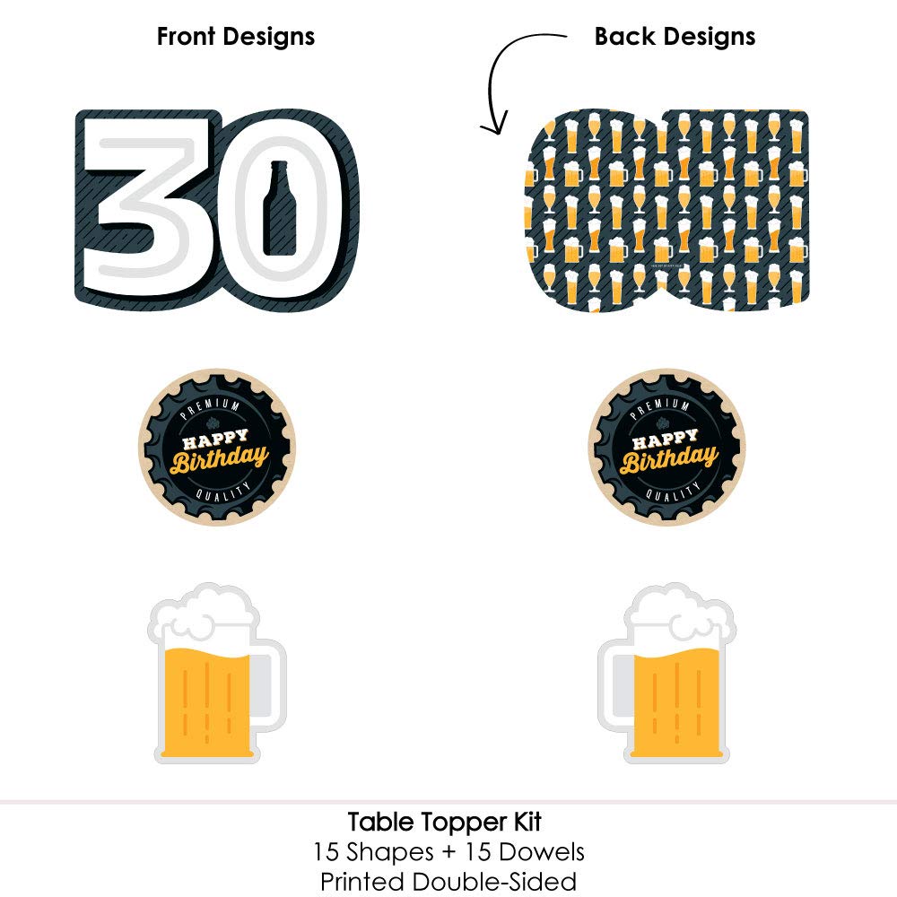 Big Dot of Happiness Cheers and Beers to 30 Years - 30th Birthday Party Centerpiece Sticks - Table Toppers - Set of 15