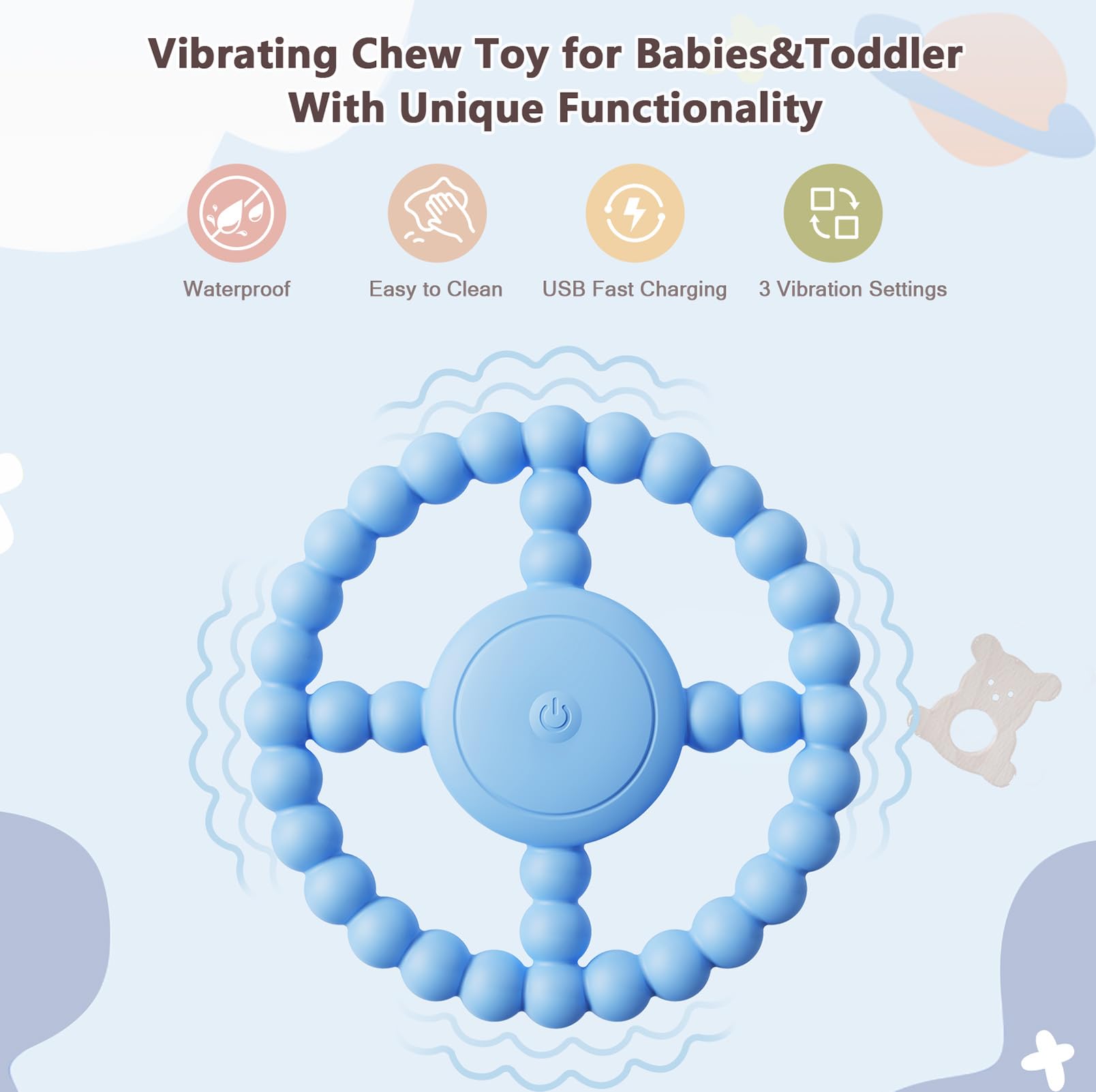 Vibrating Sensory Chew Toy, Teether Teething Toys for Babies6-12 8-18 Months, Sensory Toys for Kids with Autism&Toddler Travel Essential,1-2 Year Old
